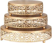 MEETOZ 3-Piece Cake Stand Set, Round Metal Cake Stands, Dessert Cupcake Pastry Candy Display Plate for Wedding, Event, Birthday Party (Gold)