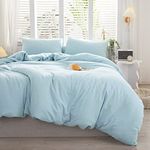 LIFETOWN 100% Jersey Knit Cotton Duvet Cover Set T-Shirt Feel Duvet Cover 3 Pieces Ultra Soft and Wrinkle Free (Queen, Light Blue)