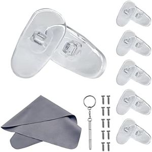 Embedded Transparent White Spiral Nose Pad for Optical Glasses, Sunglasses and Reading Glasses - 15mm (5 pairs), with 3 in 1 Screwdriver Cleaning Cloth