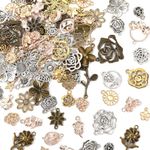 MARFOREVER Vintage Flower Charms Bulk, 120 Pcs Metal Flower Charms Alloy Assorted Antique Floral Charm Pendants for Bracelet Necklace Jewelry Making DIY Crafts