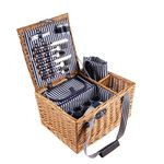 Wickerfield Picnic Basket for 2/4 People, Insulated Small Wicker Picnic Baskets with Lid, Cooler Compartment, Wicker Basket Picnic Hamper Set 2 Person / 4 Person (4 People, Navy, Carry-on Handle)