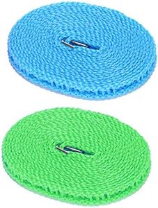 XINGSUI 2Pcs Windproof Clothesline, Nylon Clothesline, Portable Travel Clothesline, Used for Indoor and Outdoor Camping Hangers (Blue, Green, 5m)
