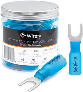 Wirefy 130 PCS Heat Shrink Fork Connectors #10 - Marine Grade Fork Terminals - Spade Fork Wire Connectors - Blue 16-14 Gauge