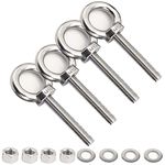 AIVOOF Stainless Steel Eye Bolts, 4 Pack M10 Shoulder Eye Bolt 3/8" X 2" Heavy Duty EyeBolts Screws in Eye Hooks with Washer and Nuts for Lifting Ring Eyebolt