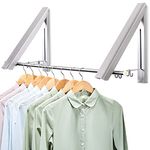 LIVEHITOP Foldable Wall Mounted Clothes Rail 2 Pieces, Coat Hanger Racks Dryer Aluminum Hanging Rod Wardrobe Hooks for Bedroom Bathroom Balcony Indoor Outdoor