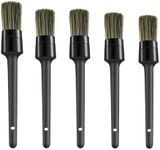 5 Pcs Car Detail Brush Boars Hair Car Detailing Brushes Set for Cleaning Wheels Engine Air Vents Interior Emblems, Black