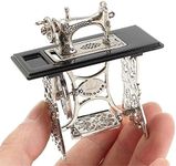 EatingBiting 1/12 1:12 Scale Dollhouse Miniatures Furniture Vintage Silver Sewing Machine Table Metal , Sewing Machine Pedal Can Move , Worth to Keep