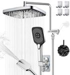 12" Rain Shower Head with Handheld Spray 4 Settings Rainfall Showerhead with Handheld Sprayer Built-in Power Wash, Rectangle Shower Heads + 12" Shower Head Extension Arm,79" Shower Hose, Shower Hooks