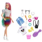 Barbie Leopard Rainbow Hair Doll (Blonde) with Color-change Hair Feature, 16 Hair & Fashion Play Accessories for Kids 3 to 7 Years Old, GRN81