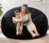 EDUJIN 3 ft Bean Bag Chair: 3' Memory Foam Bean Bag Chairs for Adults/Teens with Filling,Ultra Soft Dutch Velvet Cover, Round Fluffy Lazy Sofa for Living Room - 3Foot,Black