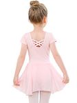 PLIKSUVER Girls Ballet Dress Short Sleeve Ballet Outfit Gymnastics Dance Leotard with Chiffon Skirt