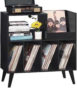 LELELINKY Large Record Player Stand, Turntable Stand with Storage, Vinyl Record Holder with Display Area, Record Player Table Holds Up to 300 Albums, Record Stand for Music Room Living Room-Black