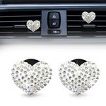 RBOKO 2Pcs Car Air Vent Clip, Bling Crystal Heart Charms Car Air Vent Clips, Car Air Conditioning Outlet Clip Decorative, Car Interior Decoration Accessories Universal for Women and Man (White)