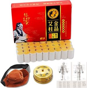 10-Years Purity 60:1 Ratio 54 Rolls Sticks Pure Moxibustion + 1 Copper Portable Smokeless Mugwort Moxibustion Moxa Box Round Shape Burner+1 Acupoint Map艾灸柱 艾柱带铜盒穴位图