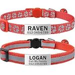 TagME 2 Pack Cat Collar with Name Tag and Bell, Personalized Quick Release Cat Collars, Pet Collar with Silent Slide On ID Tags for Boy and Girl Cat, Red