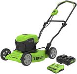 Greenworks 2 x 24V (48V) 19-Inch Brushless Push Lawn Mower, (2) 24V 4Ah Batteries and Charger Included, Green&Black, LME476