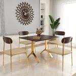 SIYARA DESIGN Elixir 4 Seater Dining Table with Iron Legs Chairs | Dining Room Set | Dining Table Set | Sheesham Wood Dining Table 4 Seater | Wooden Dining Table 4 Seater (Walnut, Golden Legs)