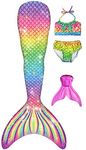 Mermaid Tail for Swimming for Girls and Boys, Monofin Included -Raibow-110