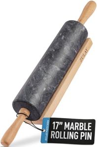Zulay Kitchen 17-Inch Marble Rolling Pin With Stand - Polished Marble Rolling Pins For Baking - Long Rolling Pin Marble With Beechwood Handle - Non-stick Roller Pin For Baking Pastries, Bread & Pizza
