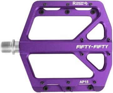 FIFTY-FIFTY Mountain Bike Pedals, Non-Slip and Aluminum Alloy Bicycle Flat Pedals, 9/16" Sealed Bearing, Lightweight and Wide Platform for All Mountain, Enduro, Downhill, E-Bike, MTB (Purple)