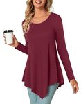 Anyhold Womens Fall Long Sleeve Casual Tunic Tops Crew Neck Comfort Shirts Irregular Hem Dressy Blouse 2X-Large, Wine Red