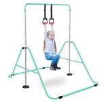 Folding Gymnastics Bar With Rings, Folding Horizontal Bar, Adjustable Height Folding Horizontal Bar, Gymnastics Equipment for Home Garden, Expandable Gymnastics Training Bar for Kids Girls (Green)