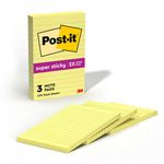 Post-it Super Sticky Lined Notes, 3 Sticky Note Pads, 4 x 6 in., School Supplies, Office Products, Sticky Notes for Vertical Surfaces, Monitors, Walls and Windows, Canary Yellow