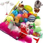 QUOZUO 32 Packs Cat Toys Variety Pack for Kitty, Cat Balls with Bells, Cat Feather Toy, Cat mouse Toys, Cat Crinkle Balls, Catnip Toys for Indoor Cats Kittens, Kitten Toys Assortments