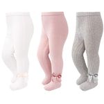 Baby Girls Tights Cotton Cable Knit Leggings Soft Warm Pants Stockings Pack Pantyhose for Infant Toddlers 0-8 Years (as1, age, 6_years, 8_years, Grey Pink White, 6-8 Years)