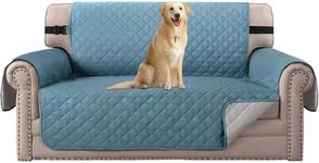 H.VERSAILTEX Sofa Covers Slipcovers 2 Seats Couch Covers Loveseat Protector Cover Feature Water Resistant Soft Thick Foam Quitted Fabric with Non Slip Straps (Seat Width: 46", Smoke Blue/Beige)