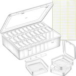 Bead Organizer Box, 30Pcs Small Clear Plastic Bead Storage Containers, 1 Craft Storage Box with Hinged Lid, 1 Sheet Label Sticker, Mini Storage Box for Jewelry Making Beading Crafts Screws Small Parts