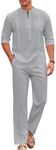 COOFANDY Linen Sets For Men 2 Piece Button Down Henley Shirt and Casual Beach Drawstring Waist Pants Summer Fall Outfits