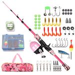 Doorslay Kids Fishing Rod and Reel Combo Full Kit 1.2m/1.5m Telescopic Casting Rod Pole with Spincast Reel and Hooks Lures Swivels Carry Bag