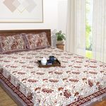 TOAI Hand Block Printed Bedsheet | Pure Cotton | Double Bed Queen Size 90"x108" | 210 TC Bedsheet | Includes 2 Pillow Covers (Rust Florals on White)