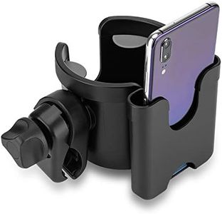 Vagocom Universal Stroller Cup Holder, 2 in 1 Drink Holder with Phone Holder for Uppababy, Nuna,Buggy Pushchair, Wheelchair, Walker, Bike, Scooter(Black)