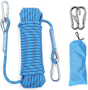 Outdoor Climbing Rope 12MM Diameter 10M(32ft) 20M(64ft) Static Rock Climbing Rope,Tree Climbing Rappelling Rope,Escape Nylon Rope,Ice Climbing Equipment Fire Rescue Parachute Rope with 2 Steel Hooks