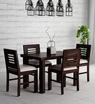 MoonWooden Solid Sheesham Wood Dining Table 4 Seater with 4 Cushioned Chair | Dining Table Set | Dining Room Set | Dining Set for Home & Restaurant Furniture| Warm Chestnut Finish