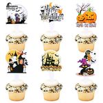 Ercadio 30Pcs Double Sided Happy Halloween Cupcake Toppers Horror Pumpkin Crow Ghost BOO Cupcake Picks for Halloween Theme Birthday Party Cake Decorations Supplies