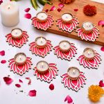CraftVatika Handmade Lotus Tealight Candle Holder Set of 10 for Diwali Home Navratra Onam Decoration Diwali Diya Tealight Candle Holder (Including Tealight) (Golden, 8.8 CM Length) (Set of 10)