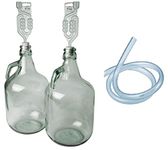 Pack of two 5L attractive natural glass Demijohn for wine making/storage with syphon tube, 2 x bungs and airlock included