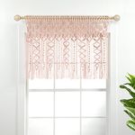 Lush Decor Boho Macrame Textured Cotton Valance/Kitchen Curtain/Wall Decor, 30 in x 40 in (L x W), Blush