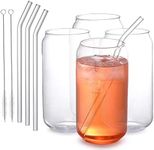 WHOLE HOUSEWARES Drinking Glasses with Glass Straw - Tumbler Glasses for Iced Coffee Glasses - Smoothie Iced Tea and Cocktail Glass Cups for Wine, Soda, Clear Water or Beer