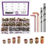 Swpeet 135Pcs 1/4" + 5/16" Carbon Steel Color Zinc Plated Wood Inserts and 9mm 11mm Twist Drill with 2Pcs M6 M8 Wrench Kit, Bolt Furniture Screw in Nut Threaded Fastener Connector Hex Socket Drive