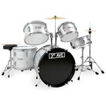 3rd Avenue Junior Kids Beginner Drum Kit, 5-Piece Drum Set with Cymbal, Stool & Sticks in Silver - FREE 6 Month Lessons