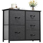 YITAHOME Dresser for Bedroom with 5 Drawers, Wide Bedroom Fabric Dresser with Storage Bins, Clothes Cabinet for Bedroom, Living Room, Hallway, Black Grey