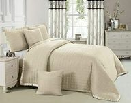 Householdfurnishing Box Stitching Bedspread Bed Throw Comforter Soft and Smooth With Pillow Shams (Beige, King)