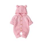 VICROAD Baby Hooded Knitted Rompers Newborn Girls Boys Onesies Warm Sweater Jumpsuit Outfits, 18-24 Months/90 cm, Pink