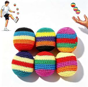 OYSMY 6PCS New Crochet Footbag Set, Knitted Kick Balls for Adults, Colorful Juggling Toss Bags, Handmade Footbags for Outdoor Games, Party, Playground & Travel