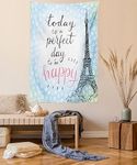 Ambesonne Eiffel Tower Tapestry, Perfect Day Eiffel Tower Polka Dot Handwriting Typography Sketch Paris Print, Wall Hanging for Bedroom Living Room Dorm Decor, 40" X 60", Black Blue