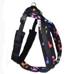 Cosydogs Fleece Dog Harness in Black With Multi Coloured Paws: Size 4